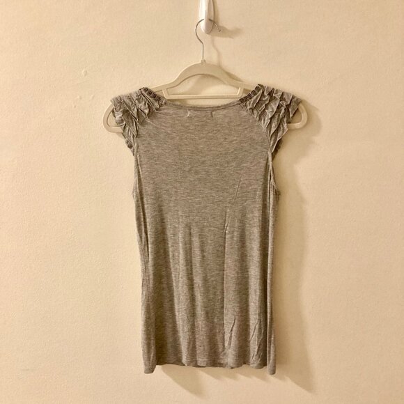Kenar Heather Grey Ruffled Cap Sleeves Graphite Beadwork Size S - Picture 5 of 8